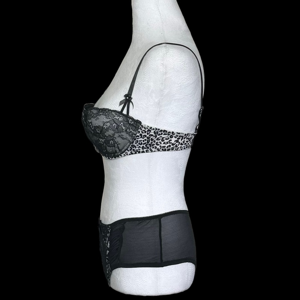 NWOT Sophie B -Women’s Black Bra & Panty Set -Sexy Lace & Leopard -Sizes 34B & L - Picture 5 of 11